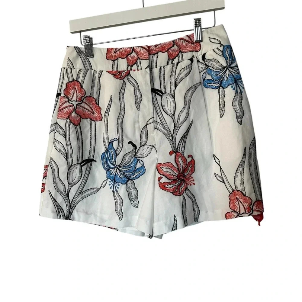 Milly Casey Women’s IGL White Multi Floral Embroidered Cotton Shorts Size 6 NWT